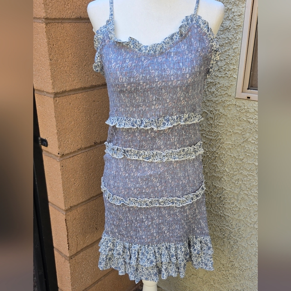 Sim & Sam Blue Ruffle Tiered Dress